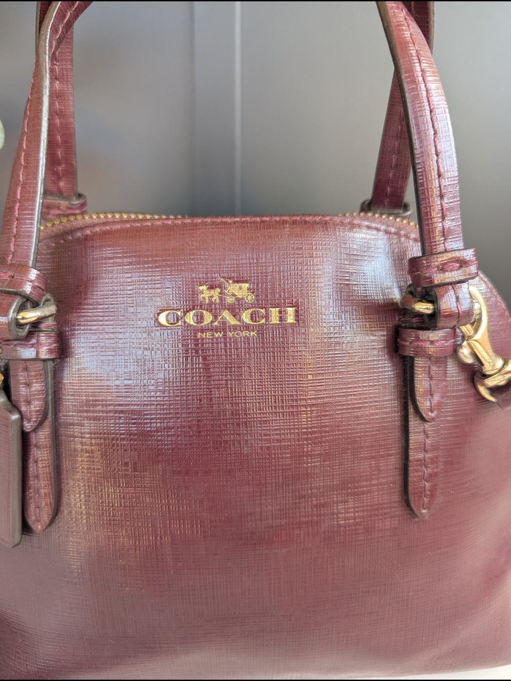 COACH Pebbled Leather Satchel Handbag in Wine - Picture 2 of 12